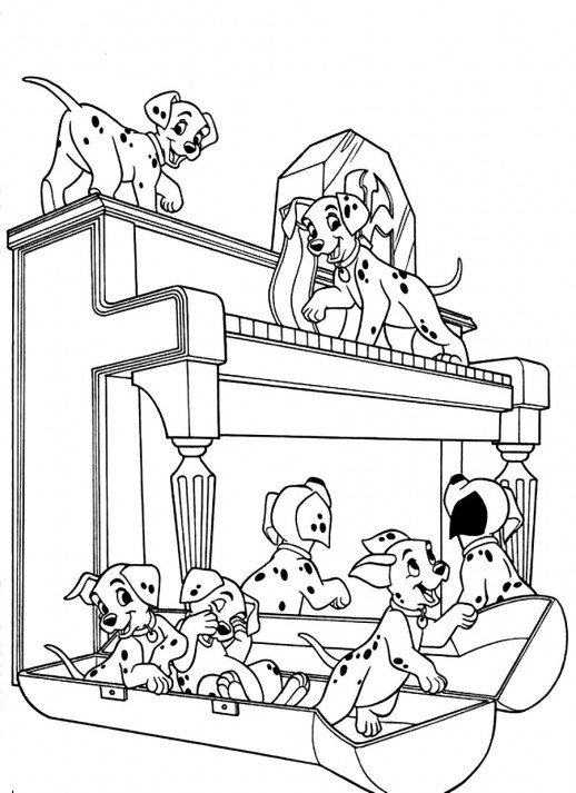 518x713 Piano And The Puppies 101 Dalmatians Coloring Pages