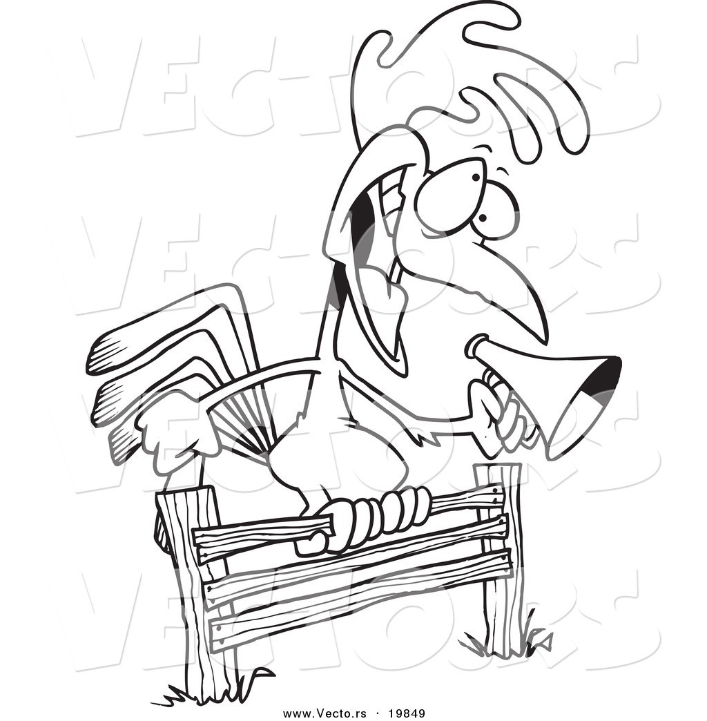 1024x1044 Vector Of A Cartoon Rooster Using A Megaphone On A Fence