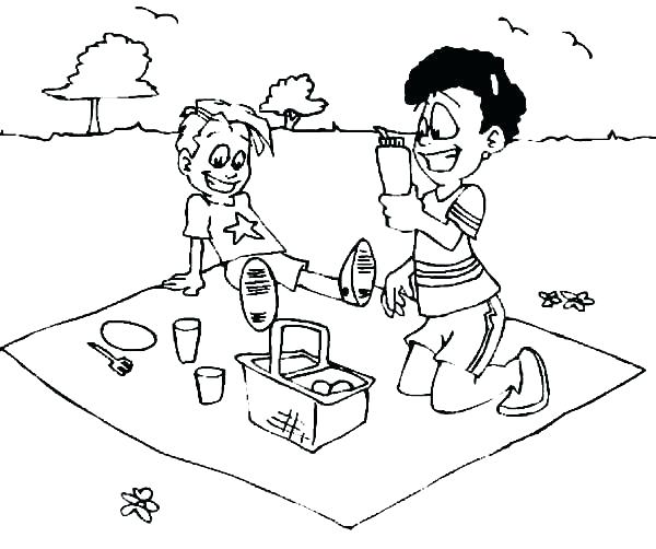 600x502 Picnic Coloring Page Summer Picnic Coloring Page Picnic Basket