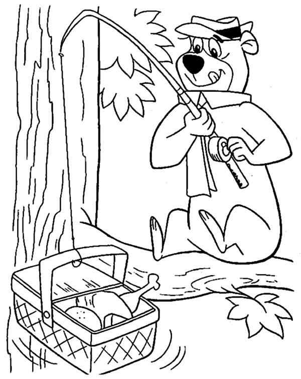 600x755 Yogi Bear Fishing Picnic Basket Coloring Pages Batch Coloring