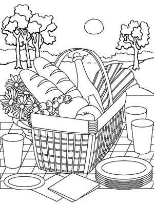 300x400 Printable Summer Coloring Pages Picnic Baskets, Picnics And Summer