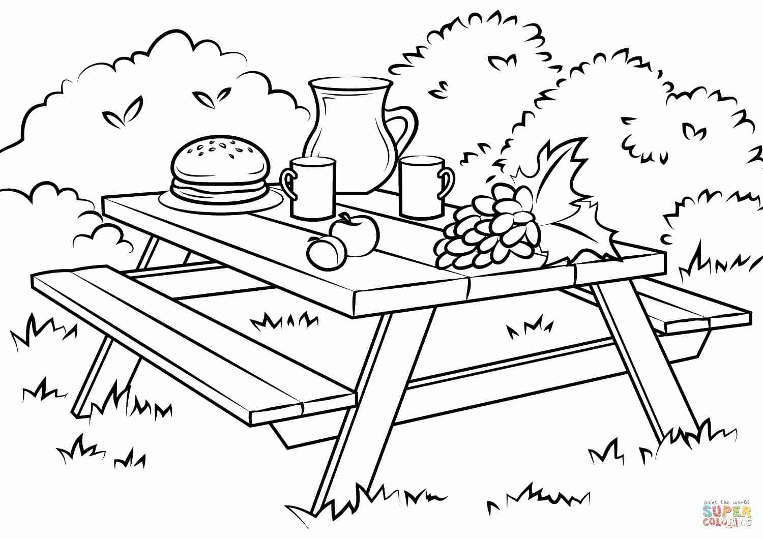 1500x1060 Picnic Table Coloring Page Free Printable Pages Striking Color