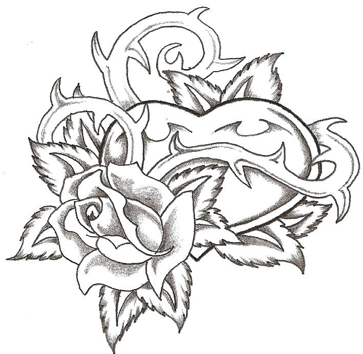 709x692 Roses And Hearts Coloring Pages Heart And Rose By On Library Rose