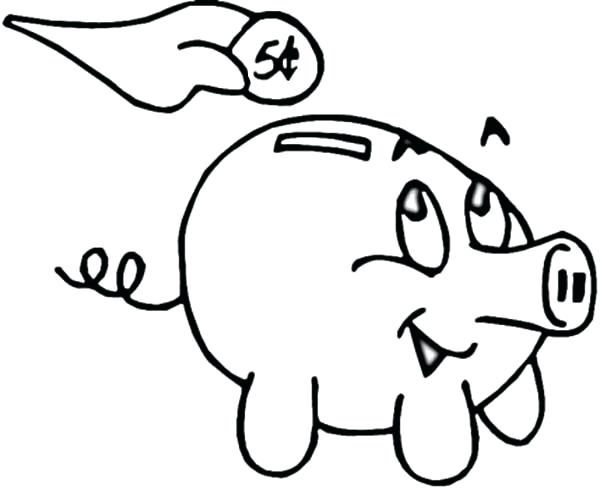 600x490 Piggy Bank Coloring Page Piggy Bank Putting Coin In Piggy Bank