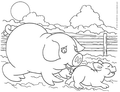 400x308 Pig And Piglet Coloring Page Kinderart