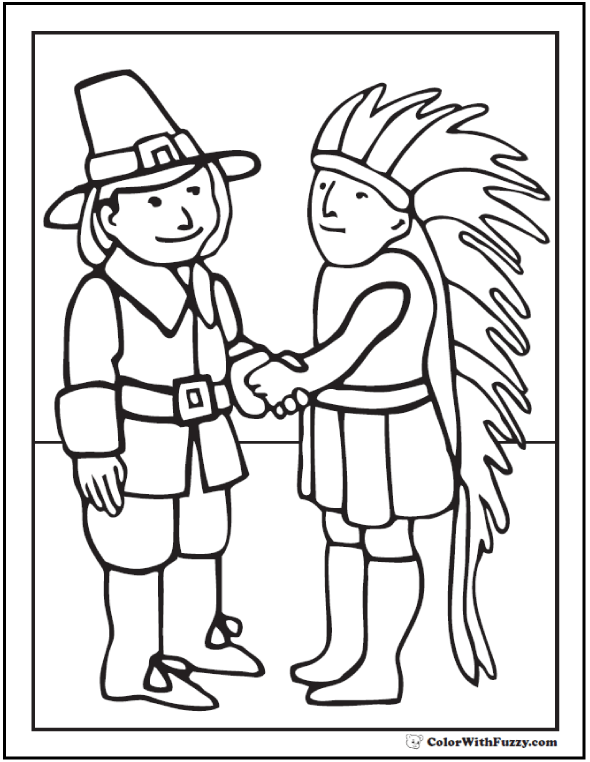 Pilgrim And Indian Coloring Pages