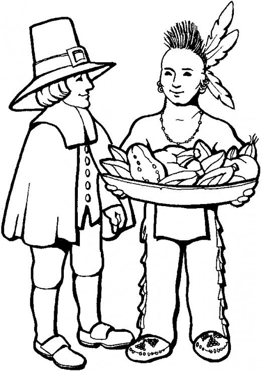 520x738 7 Free Thanksgiving Coloring Pages Indian Man, Pilgrim