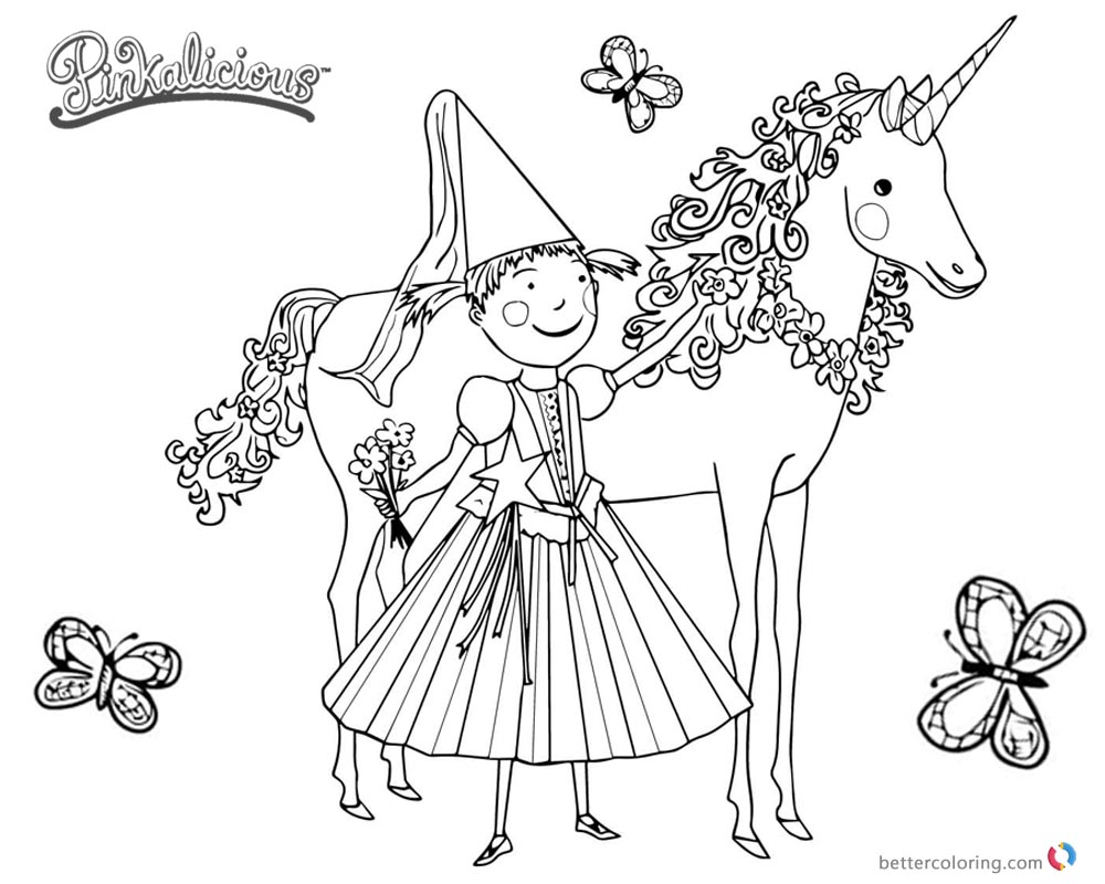 1000x800 Pinkalicious Coloring Pages Unicorn And Butterflies