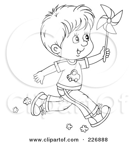 450x470 Coloring Page Outline Of A Boy Running With A Pinwheel Posters