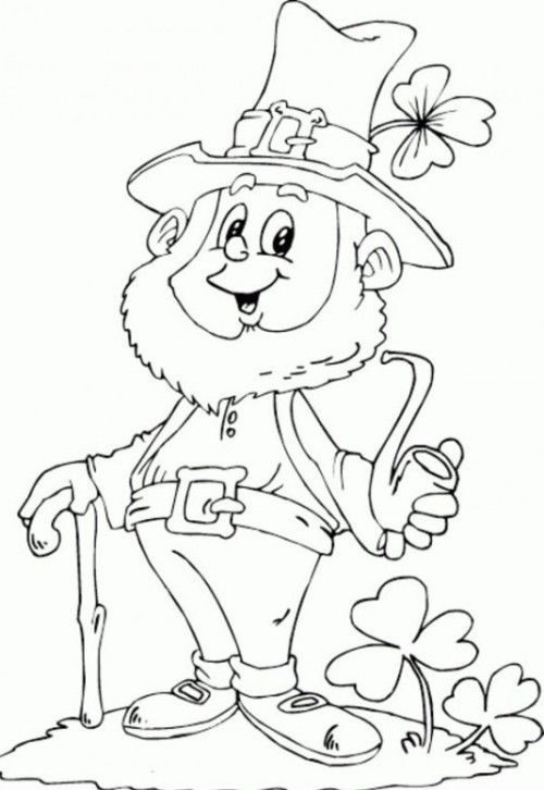 500x726 Saint Patricks Day Leprechaun Holding Pipe Coloring Page For Kids