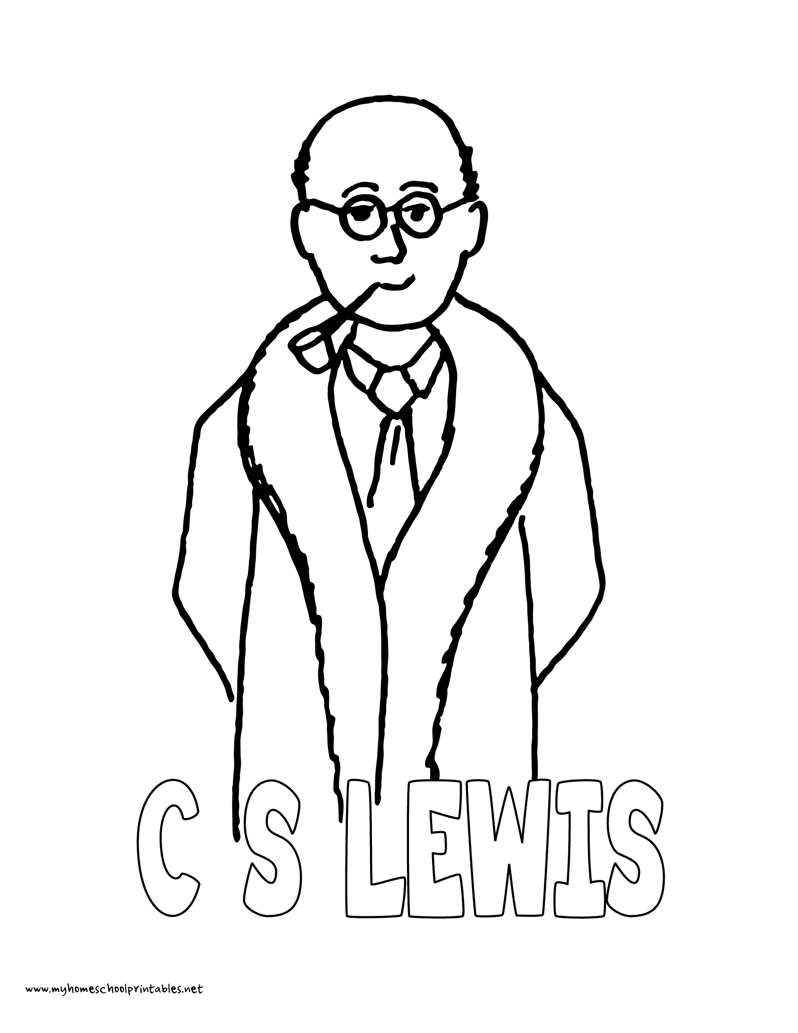 1594x2063 World History Coloring Pages Printables C.s. Lewis With Pipe