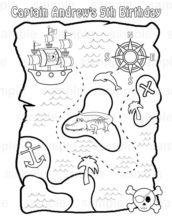 570x738 Personalized Printable Pirate Treasure Map Birthday Party