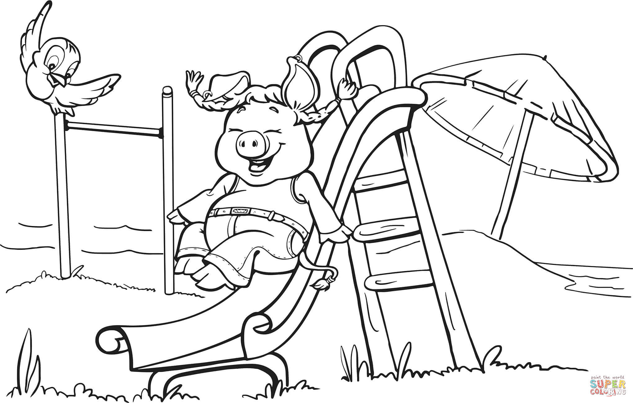 2040x1300 Pig On The Playground Slide Coloring Page Free Printable New Pages