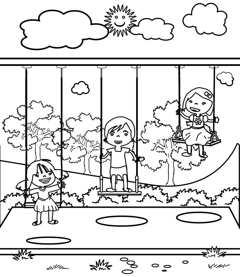 781x900 Playground Coloring Pages Three Little Children Coloring Page