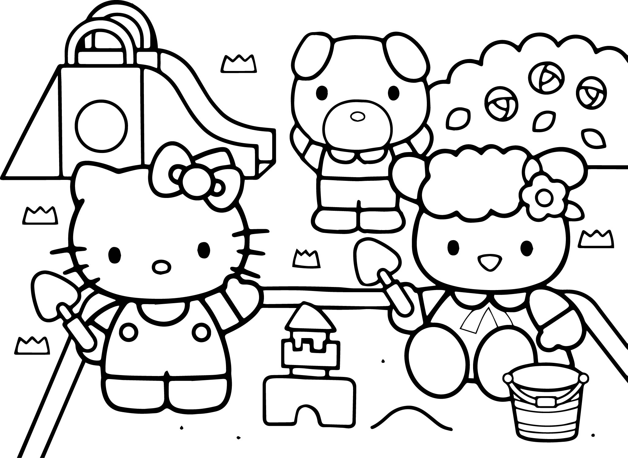 2051x1497 Hello Kitty At The Playground Coloring Page Wecoloringpage Tearing