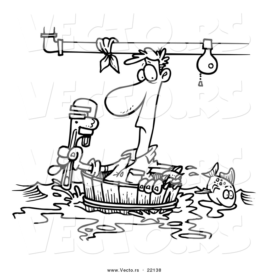 1024x1044 Vector Of A Cartoon Plumber Floating In A Barrel