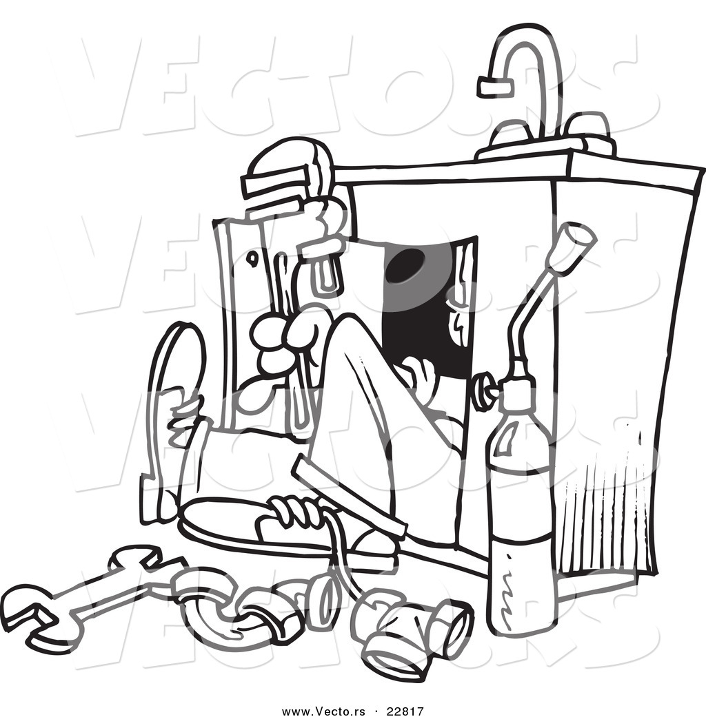 1024x1044 Vector Of A Cartoon Plumber Under A Sink