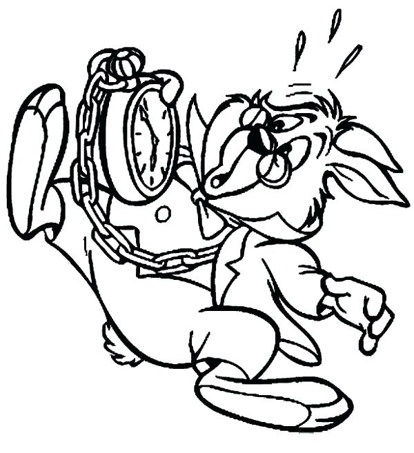 600x657 Watch Coloring Page In Wonderland White Rabbit With Big Pocket