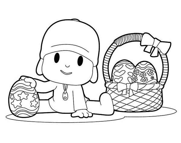 600x476 Pocoyo And A Basket Of Easter Eggs Coloring Page Color Luna