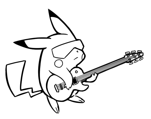 529x419 Pikachu Playing Guitar Free Coloring Page Kids, Pokemon Coloring