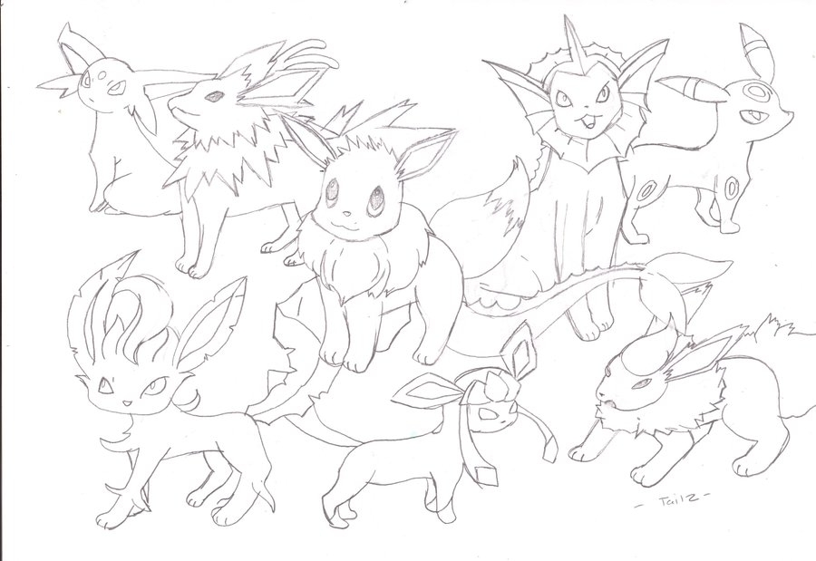 900x619 Pokemon Coloring Pages Of Eevee Evolutions Coloring Page Zone