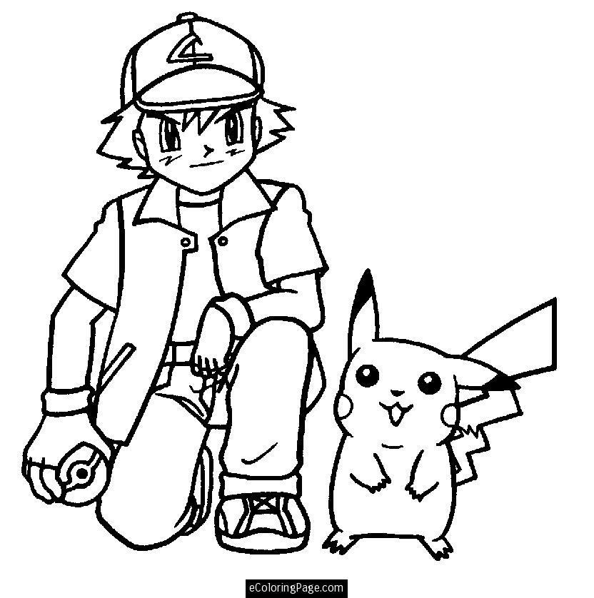 832x838 Pokemon Ash Pikachu Coloring Pages Printable