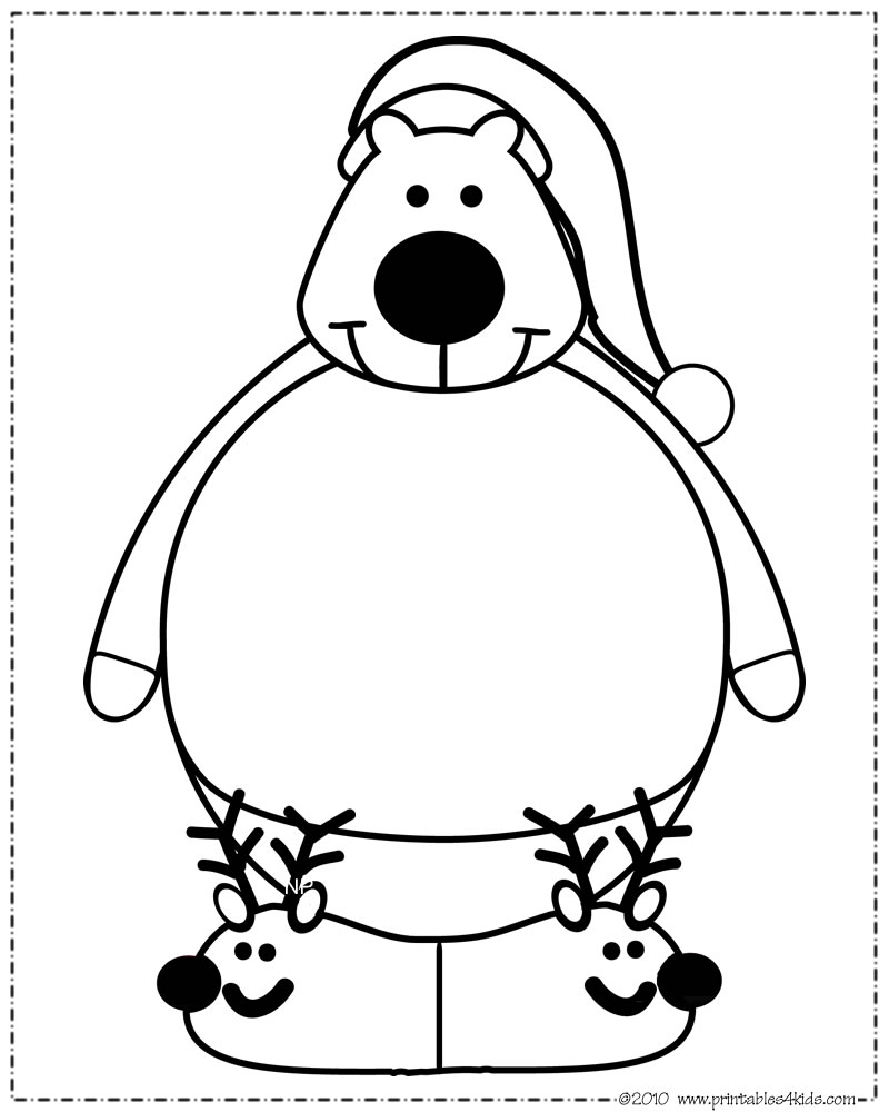 800x1000 Print And Color Polar Bear Santa Hat Printables For Kids Free