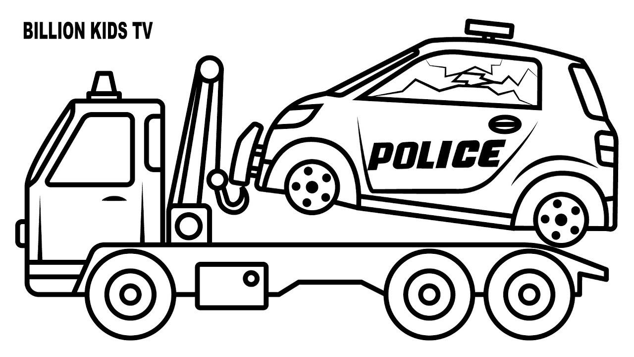 1280x720 Broken Small Police Car Carrier Truck Coloring Pages, Colors