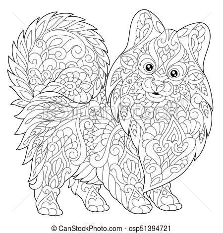 450x470 Pomeranian Puppy Dog. Coloring Page Of Pomeranian Dog, Vector