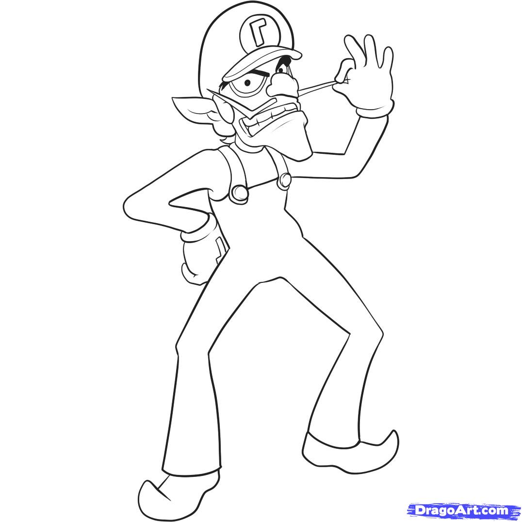 1076x1076 Fire Luigi Coloring Pages How To Draw Waluigi Step By Video Game