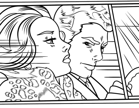 480x375 In The Car By Roy Lichtenstein Coloring Page From Roy Lichtenstein