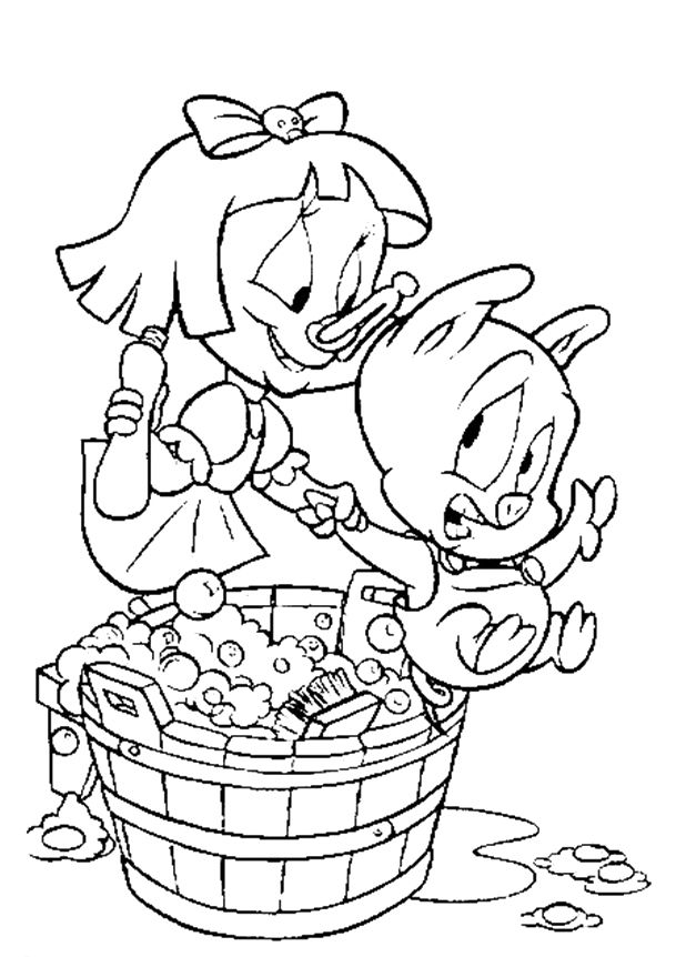 627x862 Baby Porky Pig Bathed Coloring Pages