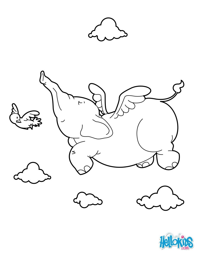 820x1060 Elephant Flying Coloring Pages