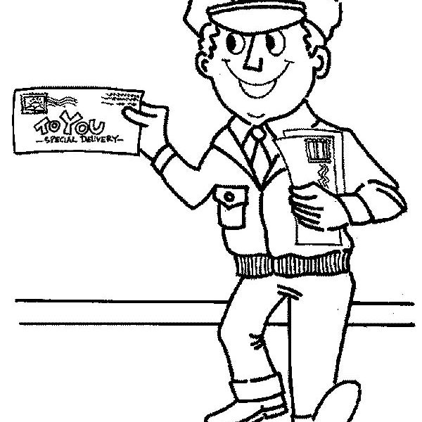 600x600 Community Helpers Coloring Pages Mr Postman Is Smiling