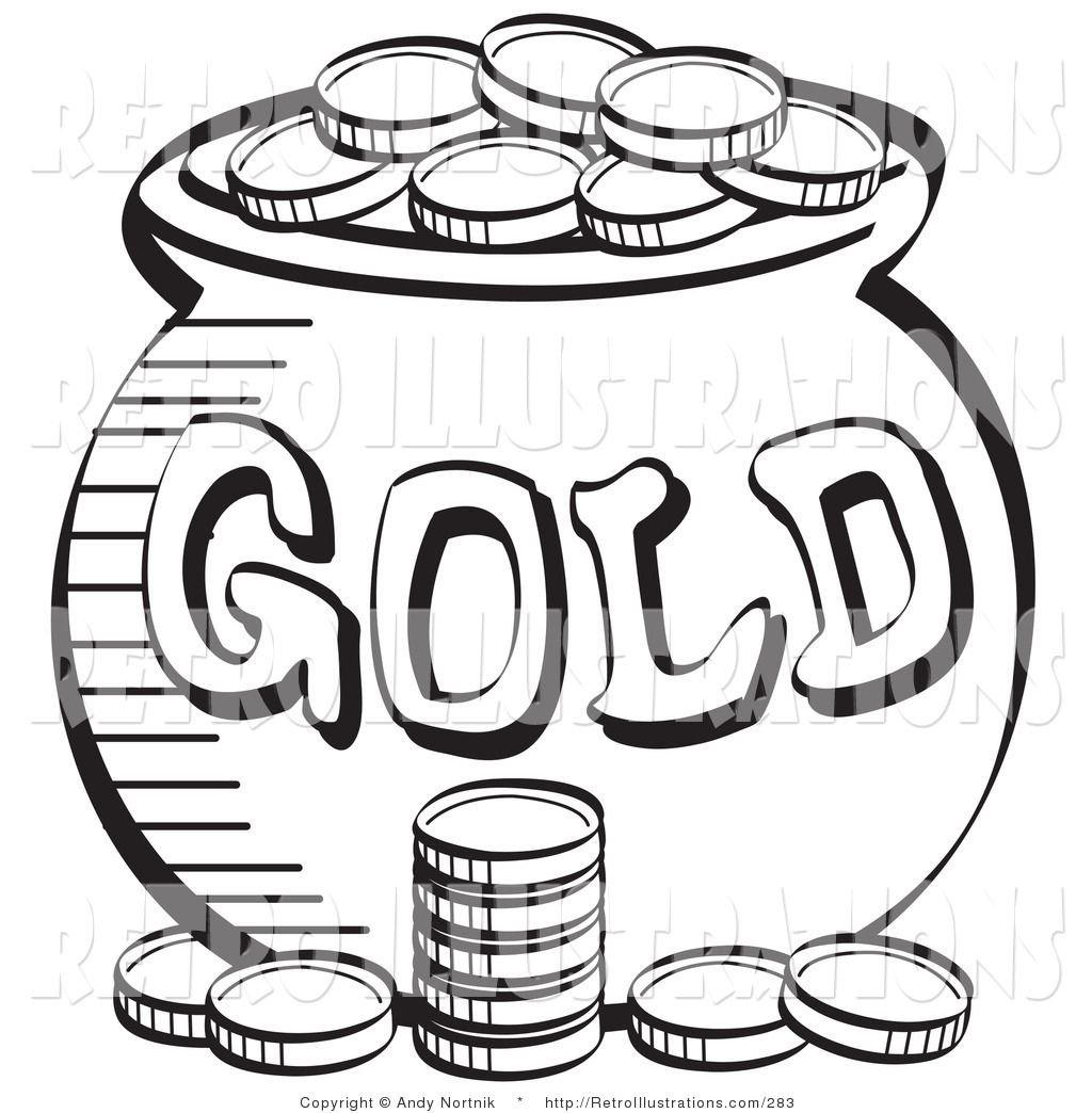 1024x1044 Black And White Coloring Page A Stack Coins Near A Pot