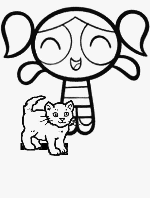 600x792 Bubbles And A Little Cat In The Powerpuff Girls Coloring Page
