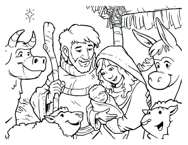600x464 Nativity Coloring Page Nativity In Cartoon Depiction Coloring Page