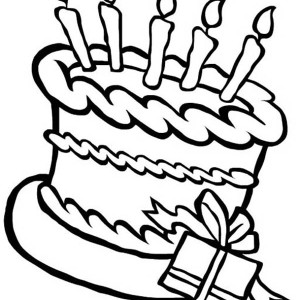 300x300 Happy Birthday Cake And A Present Coloring Page Color Luna