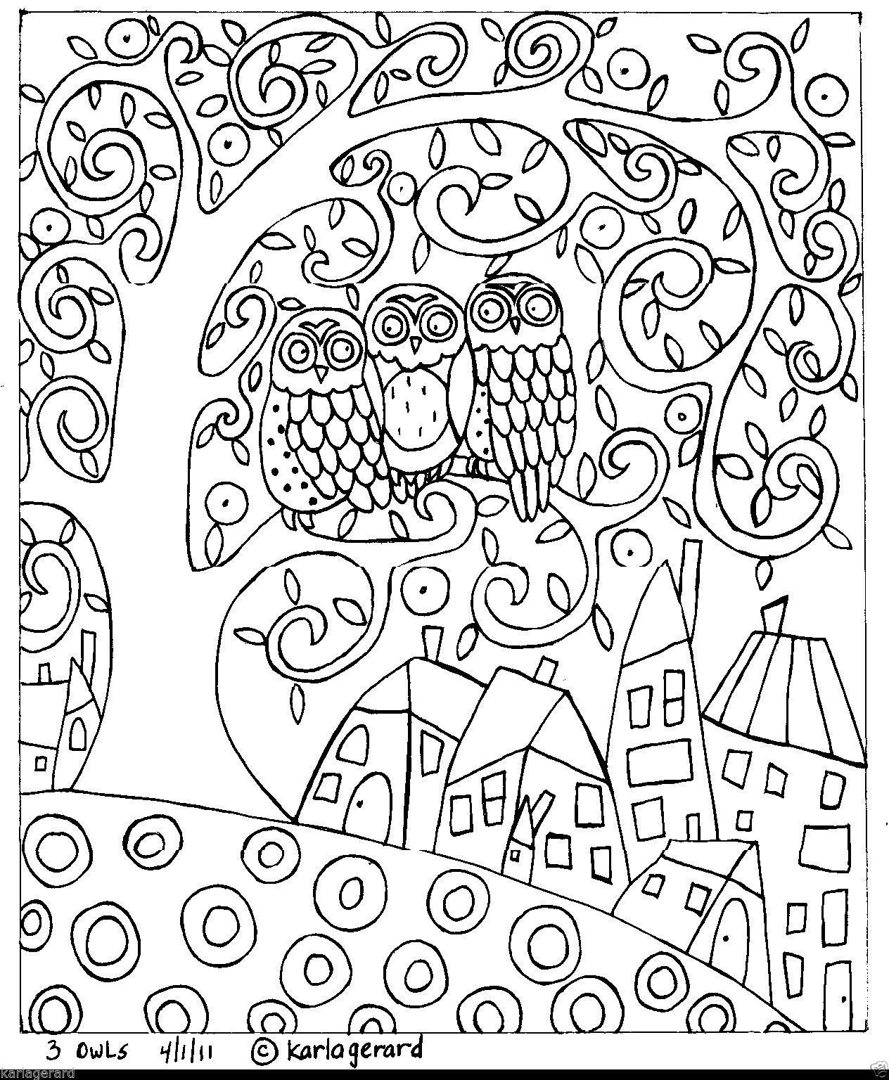 1264x1536 Rug Hooking Craft Paper Pattern 3 Owls Folk Art Primitive Abstract