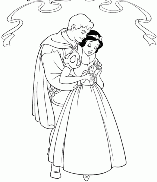 550x639 Princess Snow White, Prince And Bird Coloring Pages Disney'S