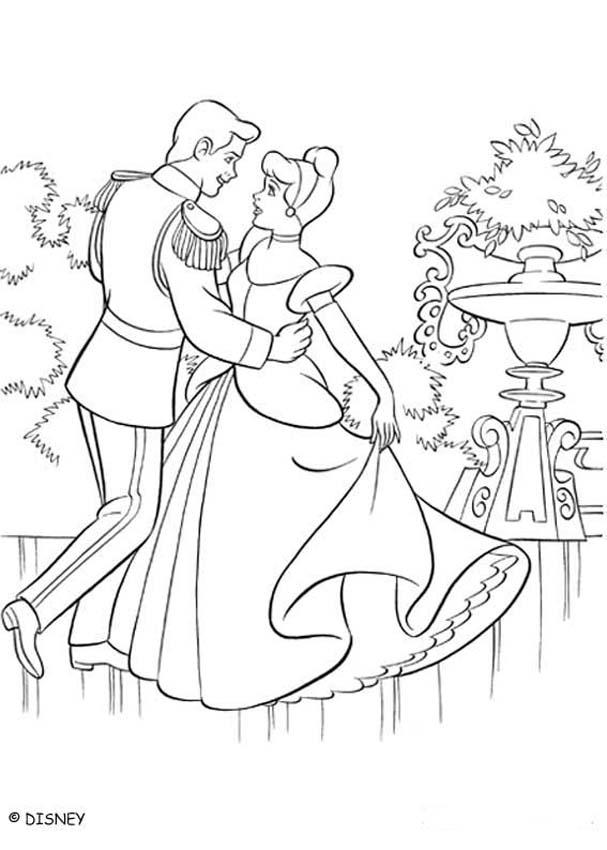 607x850 Cinderella With The Prince Charming Coloring Pages