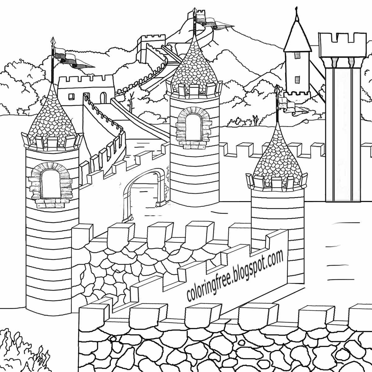 1200x1200 Monumental Castle And Dragon Coloring Pages Me