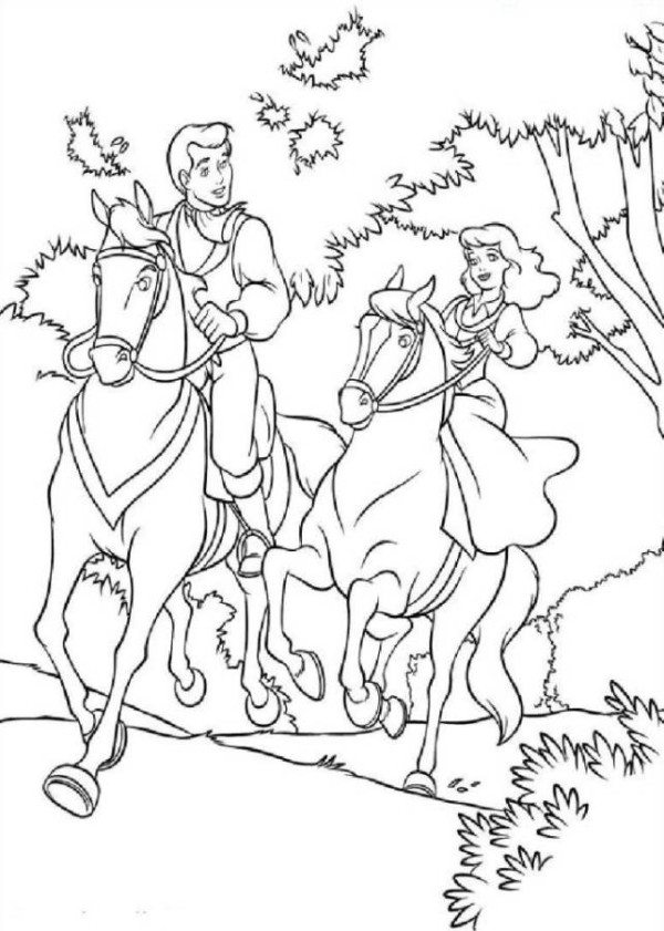 600x841 Cinderella And Prince Charming Horse Riding Coloring Pages