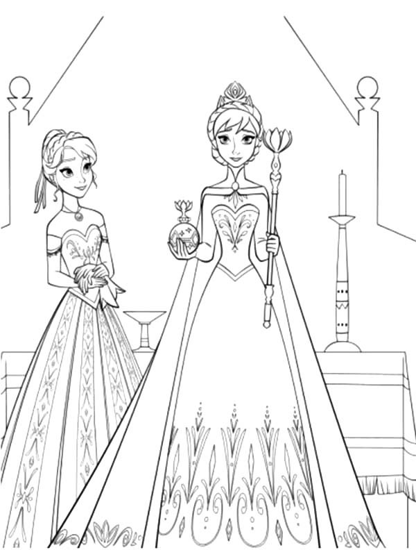 600x792 Frozen Elsa And Anna Coloring Pages Princess Anna Standing Beside