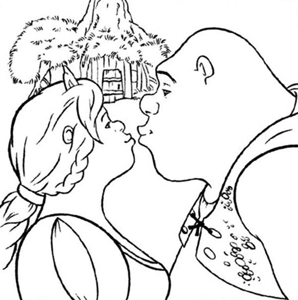600x604 Kiss Coloring Pages Shrek And Princess Fiona Kissing Coloring Page