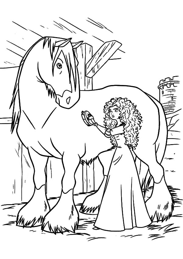 600x850 Princess Merida Cleaning Her Horse Coloring Pages.jpg