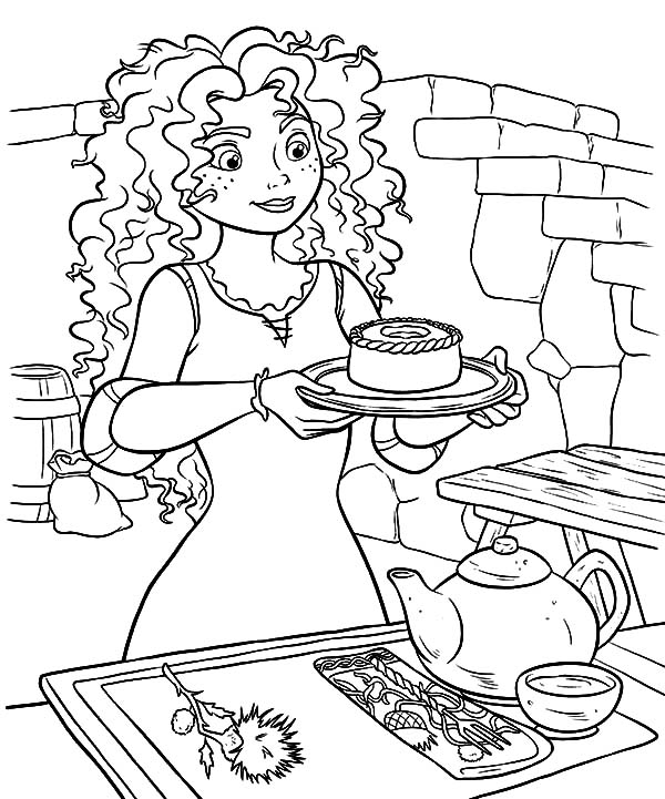 600x721 Princess Merida Serving Cookie And Tea Coloring Pages Princess