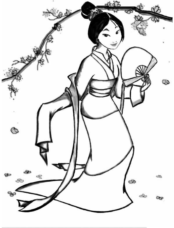 600x789 Fa Mulan In Her Classic Chinese Dress Coloring Page