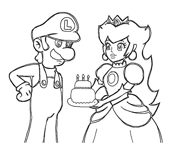 600x500 Princess Peach Give Luigi Birthday Cake Coloring Pages