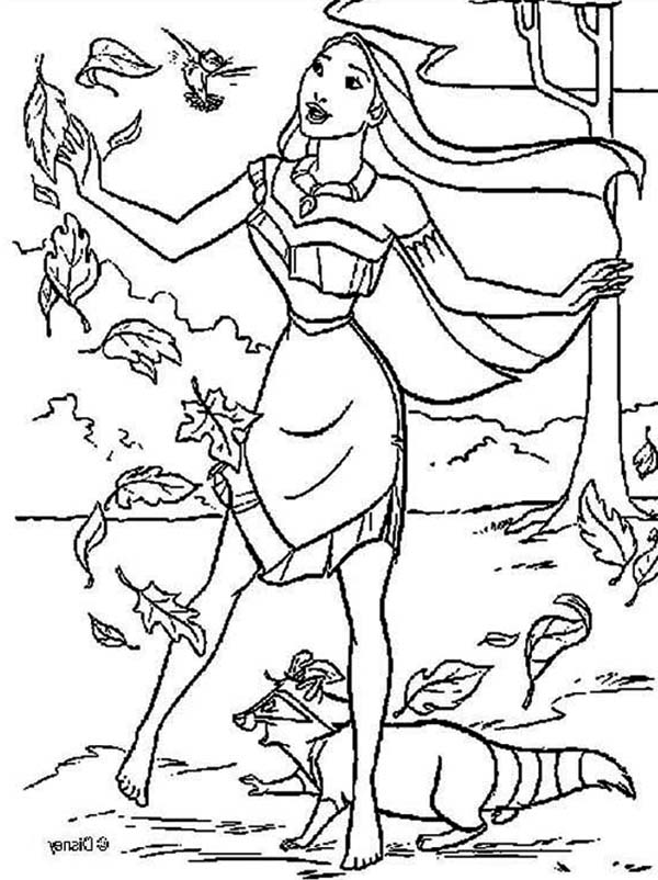 600x802 Pocahontas Coloring Pages Fall Leaves On Cartoon Princess